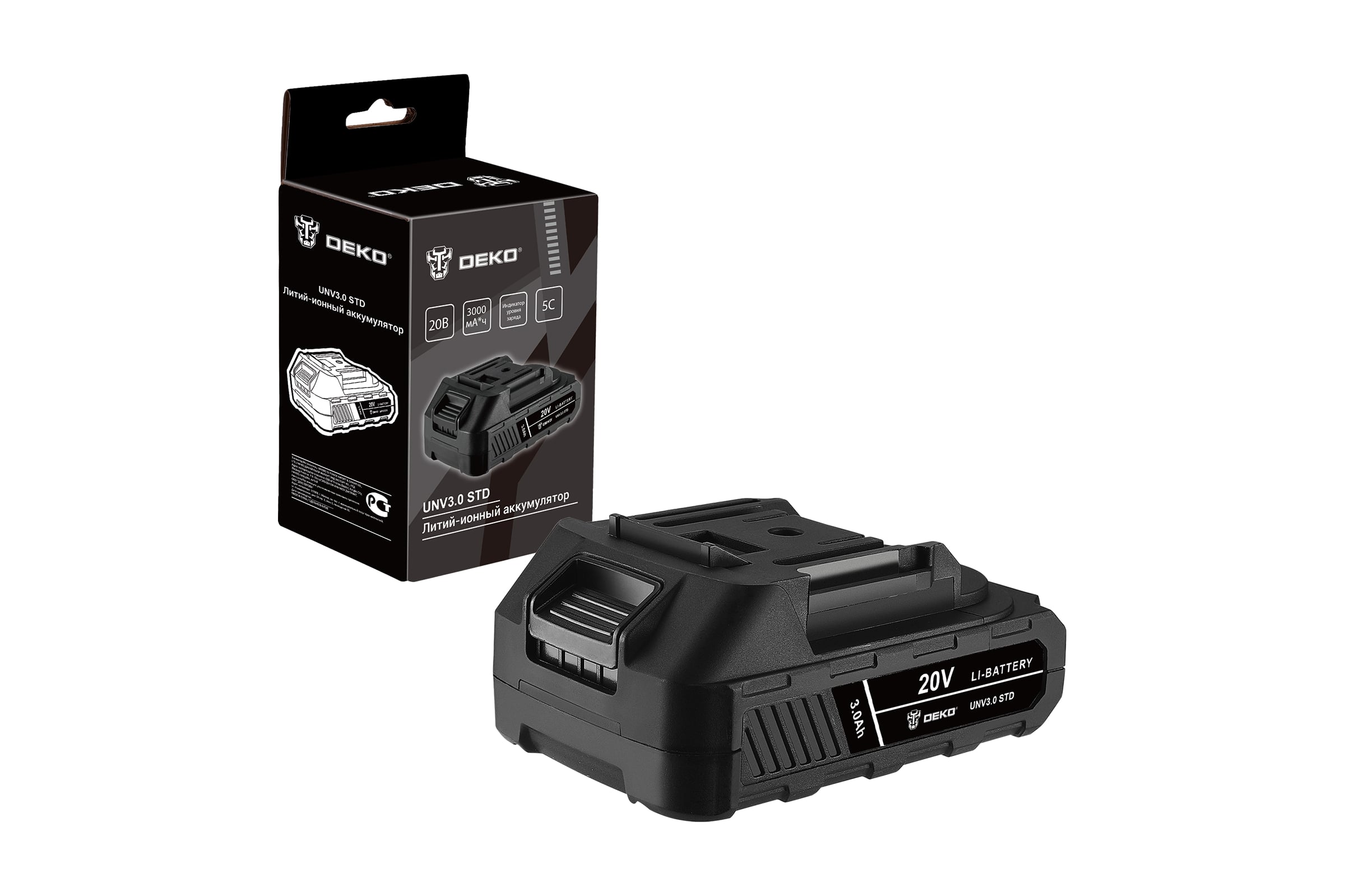 Аккумулятор DEKO UNV3.0 STD, Li-ion, 20В, 3.0А_ч 063-4493 — фото 3
