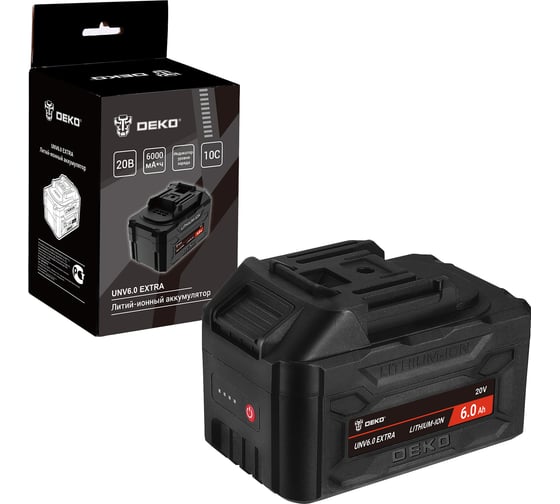 Аккумулятор DEKO UNV6.0 EXTRA, Li-ion, 20В, 6.0А_ч, с повышенной токоотдачей 063-4498