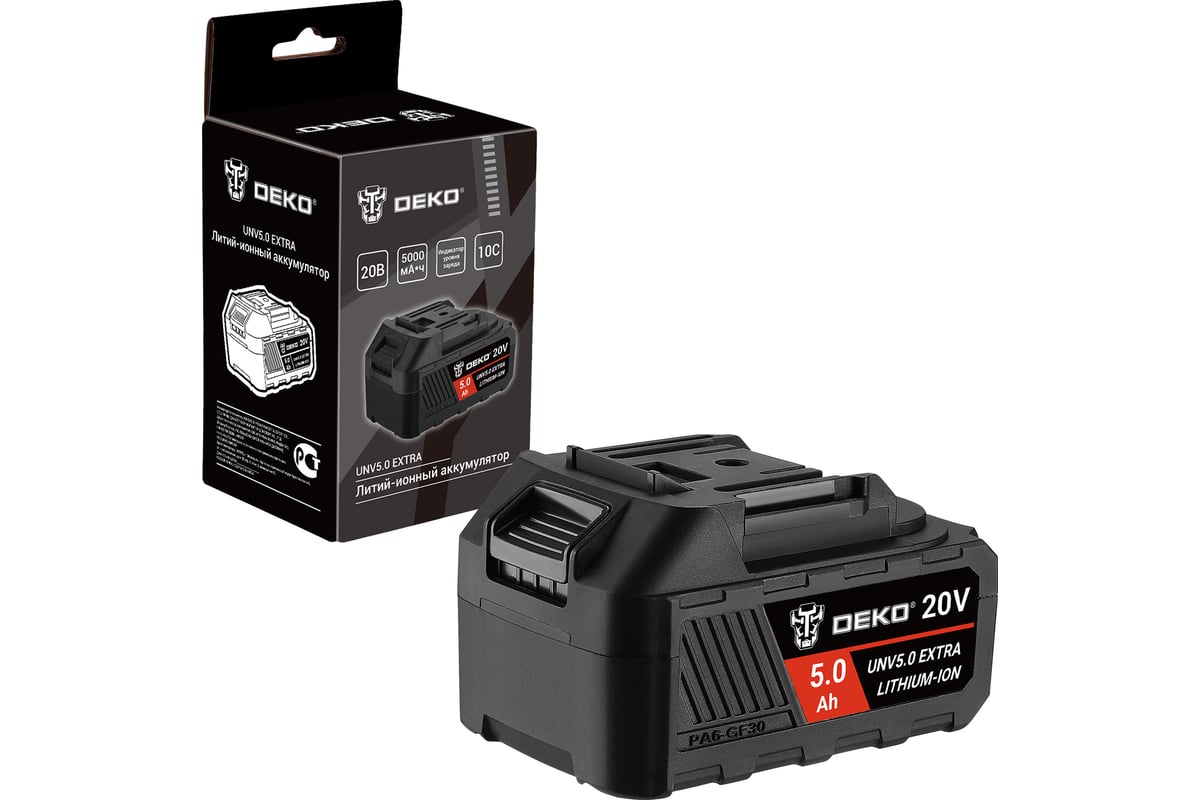 Аккумулятор DEKO UNV5.0 EXTRA, Li-ion, 20В, 5.0А_ч, с повышенной ...