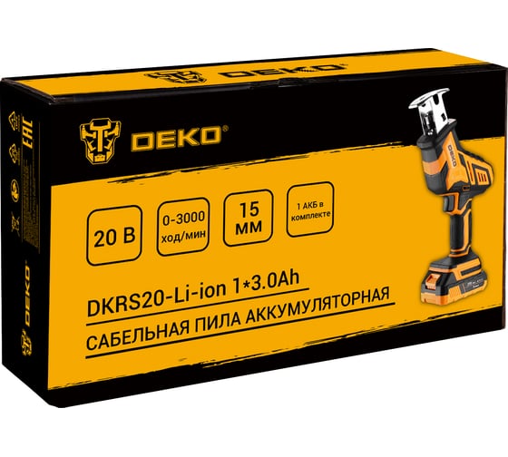 Сабельная пила аккумуляторная DEKO DKRS20-Li-ion, 20В, 1x3.0Ач 085-1069