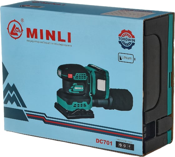 Аккумуляторная бесщеточная эксцентриковая шлифовальная машина MINLI 110x100mm Li-ion 18Vx2 DC701-2.0A