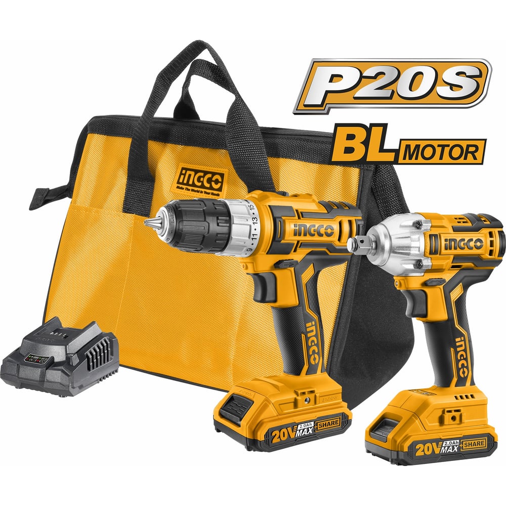 Набор INGCO: шуруповерт и ударный гайковерт 20В INDUSTRIAL CKLI2007 в ...