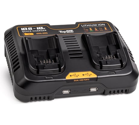 Зарядное устройство для аккумуляторов Dewalt XR DCB132 10.8V-18V, дополнительно 2xUSB TopOn TOP-DCB132