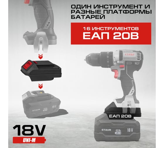 Переходник Ставр СП 20/18 для инструментов ЕАП 20 В на аккумуляторы UNI-M 18V 9090320005