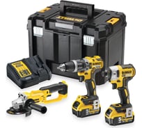 Набор электроинструмента Dewalt 18 В: дрель-шуруповерт DCD796, шуруповерт DCF887 и УШМ DCG412, с 2 АКБ 5 Ач и ЗУ, в кейсе TSTAK, DCK383P2T DCK383P2T-QW