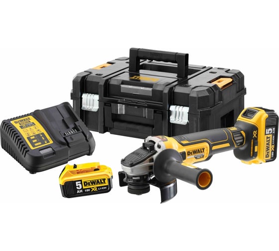 Аккумуляторная угловая шлифмашина Dewalt DCG405P2, 18 В, 125 мм, 9000 об/мин, с 2 АКБ 5 Ач и ЗУ, в кейсе TSTAK DCG405P2-QW