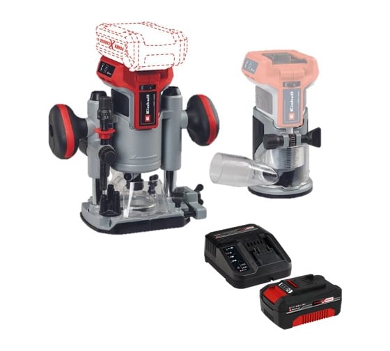 Фрезер аккумуляторный Einhell PXC TP-RO 18 Set Li BL, 18 В, 10-30 т/мин, цанга 6/8 мм + 1 акк. 4 Ач + ЗУ 3 А 4350410SET