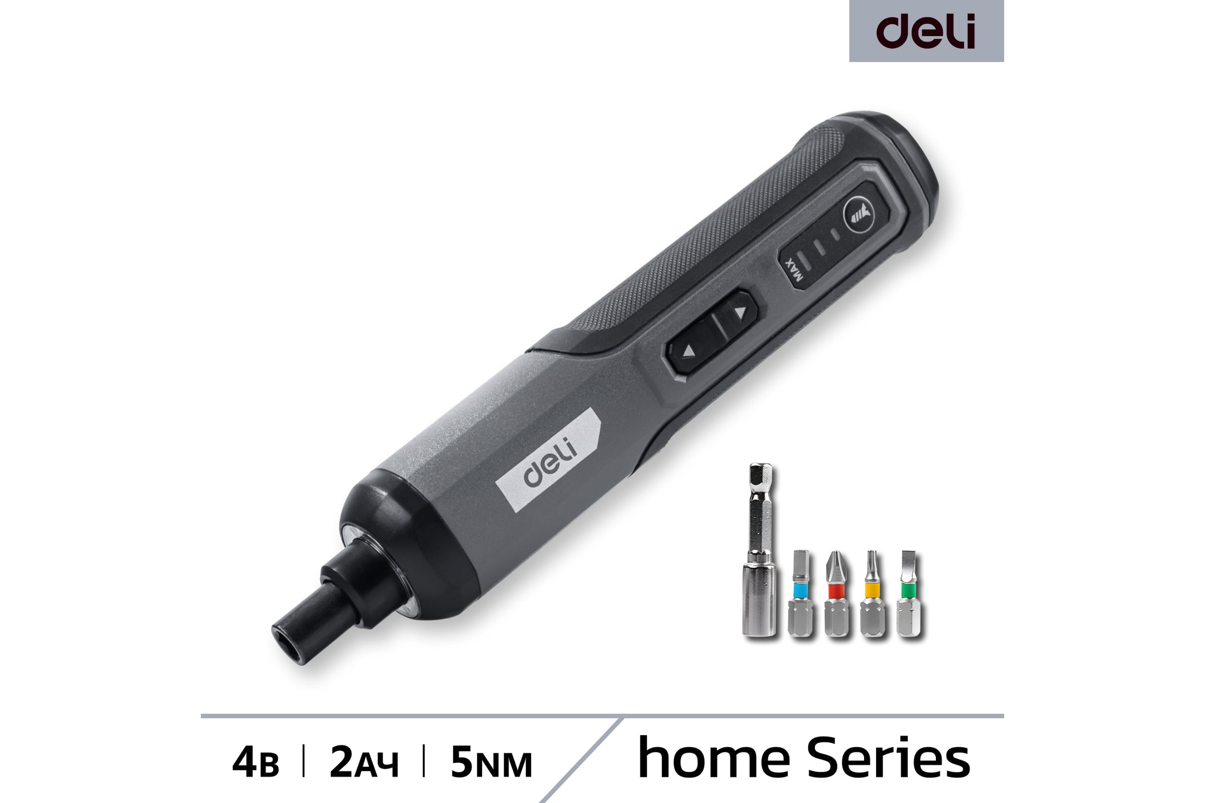Отвертка аккумуляторная DELI DC160 (4В х 2Ач, 5Нм, 300об/мин, Type-C, набор бит 4 шт, коробка) 162800 — фото 3
