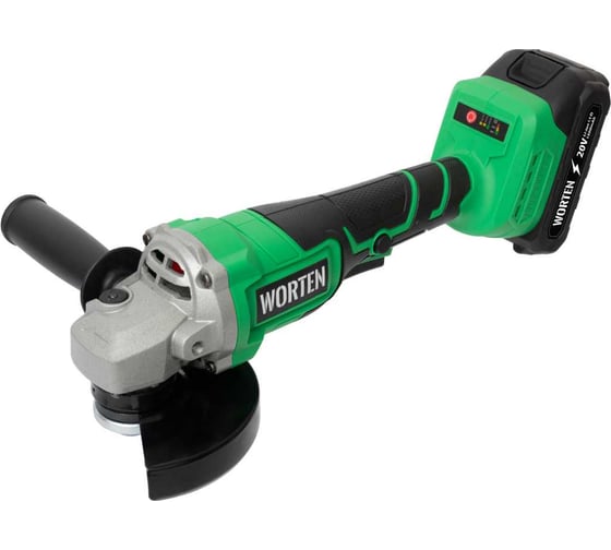 Угловая шлифмашина аккумуляторная WORTEN D125, 20В, 2х1.5 Ач, М14 КА-90000329