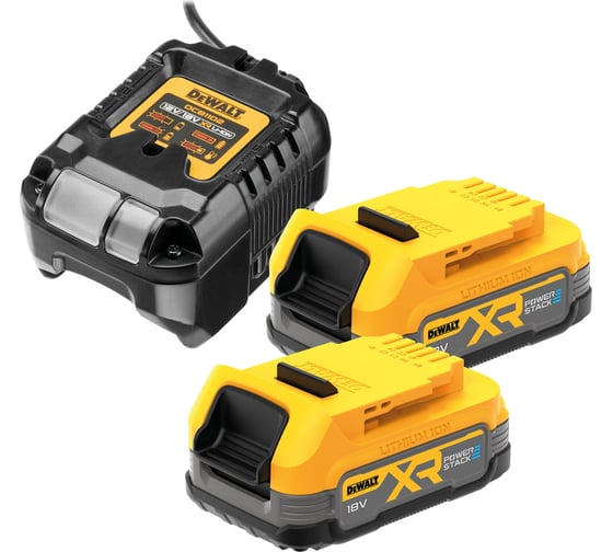 Набор : 2 АКБ POWERSTACK DCBP034, Li-Ion, 18 В, 1.7 Ач и зарядное устройство DCB1102 Dewalt 18 В, 2 A, DCB1102E2 DCB1102E2-QW