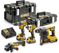 Набор аккумуляторный Dewalt DCK422P3, 18 В: дрель-шуруповерт DCD796 + шуруповерт DCF887 + УШМ DCG405 + перфоратор DCH273, с 3 АКБ 5 Ач и ЗУ, в 2 кейсах DCK422P3-QW