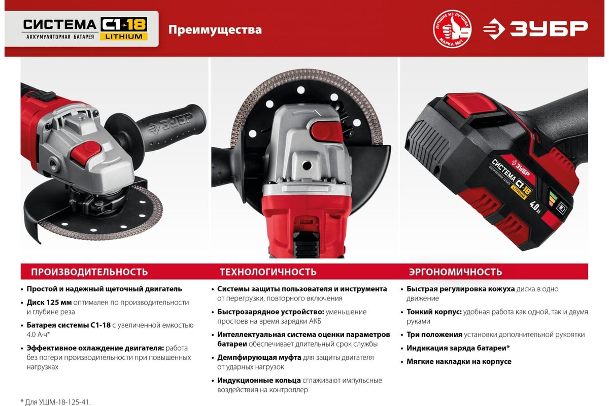 Угловая шлифовальная машинка ЗУБР УШМ-18-125-41 - выгодная цена, отзывы,  характеристики, фото - купить в Москве и РФ