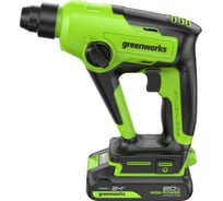 Перфоратор GreenWorks GD24SDS1, 24V, б/щет, 1.2 Дж, 4800уд/мин, 12 мм в бетоне, 1x2Ач, ЗУ, коробка 3803107VUA