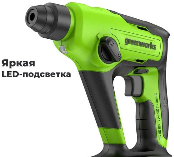 Перфоратор GreenWorks GD24SDS1, 24V, б/щет, 1.2 Дж, 4800уд/мин, 12 мм в бетоне, 1x2Ач, ЗУ, коробка 3803107VUA