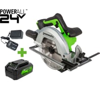 Дисковая пила GreenWorks GD24CS, 24V,б/щет, диск 185х20мм, 4500 об/мин, рез 63мм,1x4Ач,ЗУ, коробка 1500907VUB