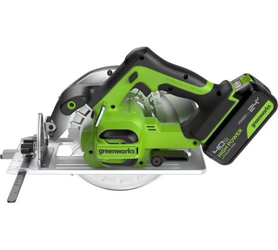 Дисковая пила GreenWorks GD24CS, 24V,б/щет, диск 185х20мм, 4500 об/мин, рез 63мм,1x4Ач,ЗУ, коробка 1500907VUB