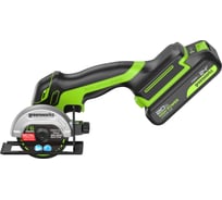 Угловая мини-шлифмашина GreenWorks GD24UCS, 24V, б/щет, 20000 об/мин,76 мм, рез 18 мм, 1x2Ач, ЗУ, коробка 3402007VUA