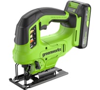 Лобзик GreenWorks GD24JS90, 24V, б/щет, 90мм, 0-3000/мин, 4 ст.маятник, LED, 1x2Ач, ЗУ, коробка 3601707VUA