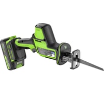 Пила сабельная GreenWorks GPT-CRS-25, 24V, б/щет, 0-3000/мин, рез 80мм по дереву, LED, 1x2Ач, ЗУ, коробка 1200507VUA