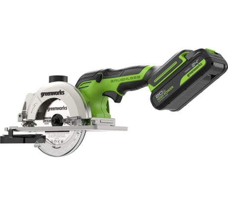 Дисковая мини пила GreenWorks G24MCS, 24V, б/щет, диск 120x9.5мм, 6500об/мин, рез 39мм, 1x2Ач, ЗУ, коробка 1501207VUA