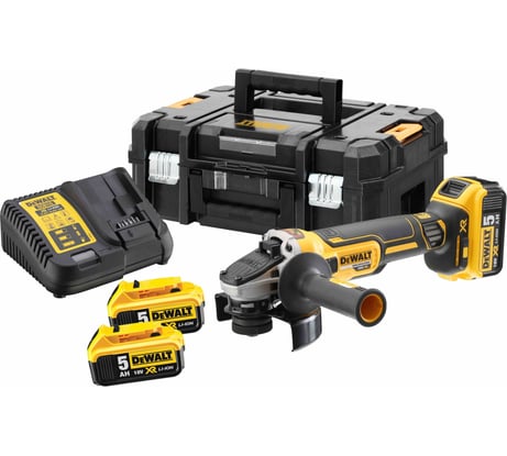 Аккумуляторная угловая шлифмашина Dewalt DCG405P3, 18 В, 125 мм, 9000 об/мин, с 3 АКБ 5 Ач и ЗУ, в кейсе TSTAK DCG405P3-QW