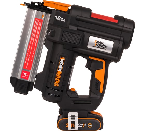 Аккумуляторный гвоздезабивной пистолет WORX 20В, 2Ачх1, ЗУ, сумка WX842