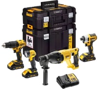 Набор аккумуляторный Dewalt DCK440L3T, 18 В: дрель-шуруповерт DCD778 + шуруповерт DCF887 + перфоратор DCH033 + фонарь DCL040, с 3 АКБ 3 Ач и ЗУ, в 2 кейсах TSTAK DCK440L3T-QW
