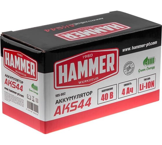 Аккумулятор для садовой техники AKS44 (40 В; 4 Ач; Li-Ion) Hammer 641221