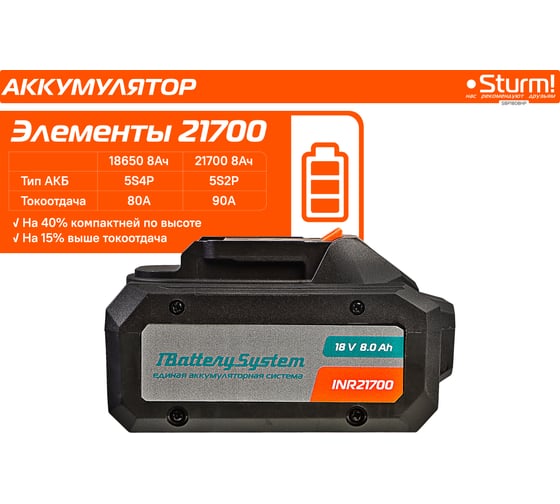 Аккумулятор Sturm 1BatterySystem SBP1808HP