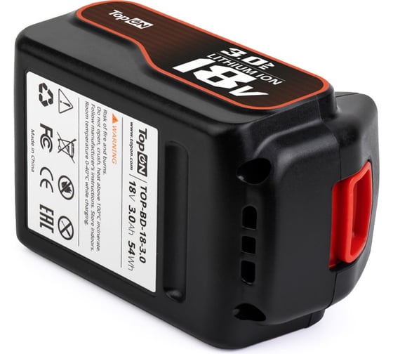 Аккумулятор для Black & Decker TopON 18В, 3.0Ah, Li-ion PN: BL4018-XJ TOP-BD-18-3.0