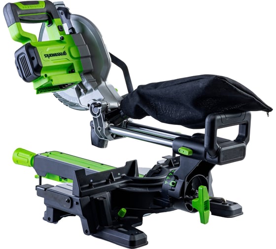 Торцовочная пила аккумуляторная GreenWorks GD24MS216, 24В, б/щет., 4800 об/мин, 216x30 мм, рез 65х310 мм, протяжка, без АКБ и ЗУ 1501707