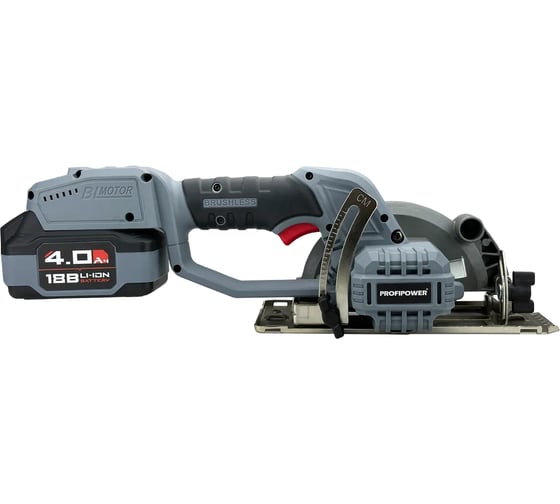 Аккумуляторная пила циркулярная бесщеточная Profipower DHS-18V (18В,Li-ion-1шт,4.0Ач,140мм,6700об/мин,З/У,в коробке) E0188