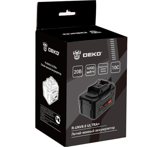 Аккумулятор DEKO R-UNV6.0 ULTRA+, Li-ion, 20В, 6.0А*ч, с повышенной токоотдачей 083-1019