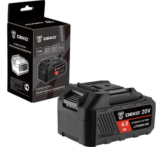 Аккумулятор DEKO R-UNV4.0 ULTRA+, Li-ion, 20В, 4.0А_ч, с повышенной токоотдачей 083-1017 1