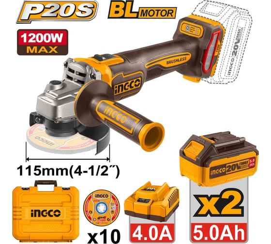 Аккумуляторная УШМ INGCO 20В 115 мм, б/щ INDUSTRIAL CAGLI2211532