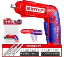 Отвертка аккумуляторная emtop 1/4" Скорость холостого хода: 240 об / мин Максимальный крутящий момент: 4нм Ручка регулируется в двух положениях ECSR0408