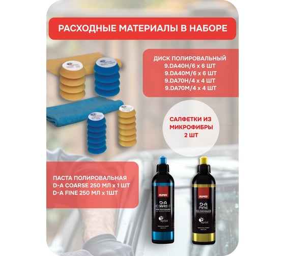 Набор для полирования, матирования, чистки RUPES NANO iBrid Long, HR81ML/LUX В0000000192125