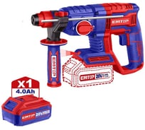 Аккумуляторный перфоратор emtop напряжение: 20 В, скорость холостого хода: 0-1100 об/мин, частота ударов: 0-5400 об/мин ELRH202081