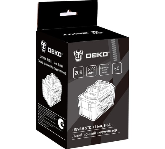 Аккумулятор DEKO UNV6.0 STD, Li-ion, 20В, 6.0Ач 085-1086