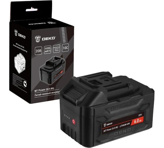 Аккумулятор DEKO MT Power Li-ion, 20В, 6.0А*ч, с повышенной токоотдачей, разъём UNV 084-1066