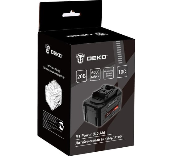 Аккумулятор DEKO MT Power Li-ion, 20В, 6.0А*ч, с повышенной токоотдачей, разъём UNV 084-1066