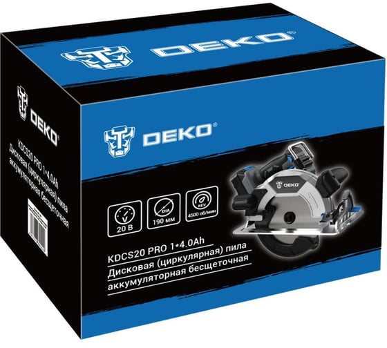Дисковая (циркулярная) пила аккумуляторная DEKO KDCS20 PRO, 20В, 190мм, 1x4.0Ач 081-1060