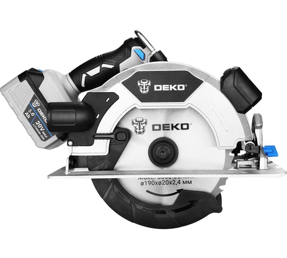 Дисковая (циркулярная) бесщеточная пила аккумуляторная DEKO DKCS20DA PRO, 20В, 190мм, 1x5.0Ач 085-1156