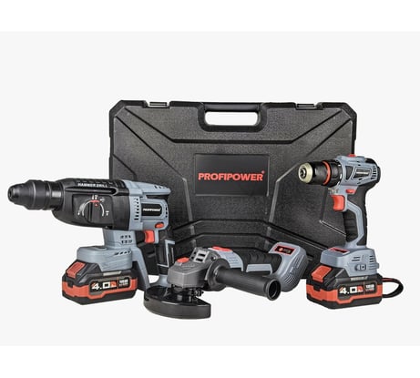 Аккумуляторный бесщеточный набор 3в1 Profipower ProfiSet-3E18 Li-ion-2шт, 4Ач, З/У, кейс, E0080,T0056, T0058 E0247