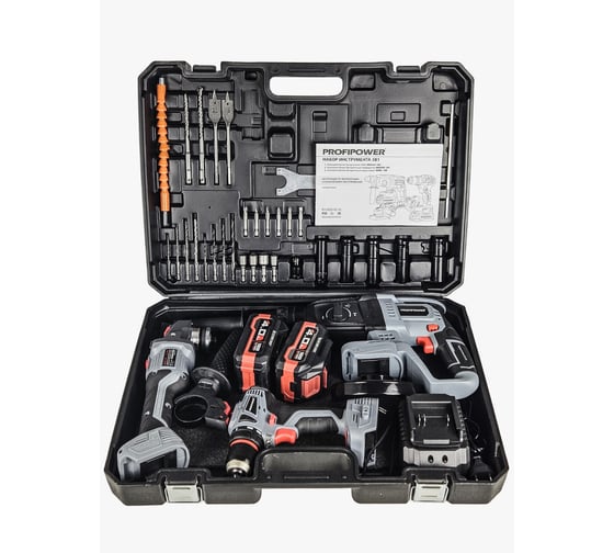Аккумуляторный бесщеточный набор 3в1 Profipower ProfiSet-3E18 Li-ion-2шт, 4Ач, З/У, кейс, E0080,T0056, T0058 E0247