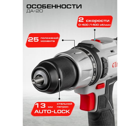 Комплект из 4 товаров Ставр Дрель-шуроповерт ДА-20/40Nm +  УШМ-125 BL + АКБ 2Ач + быстрое ЗУ 2.4А, 9022500025