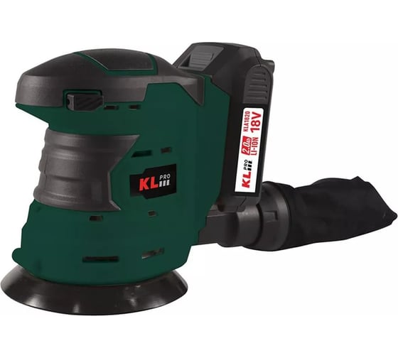 Профессиональная аккумуляторная эксцентриковая шлифмашина KLPRO (18В, Li-ion-2шт, 2.0Ач, ЗУ 2,4А) 16893 KLEZ18-20