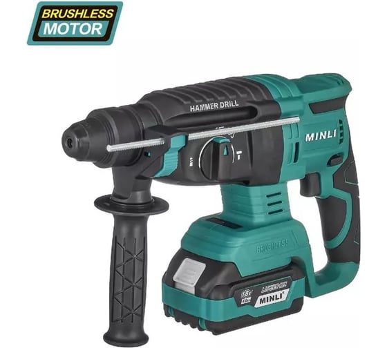 Бесщеточный аккумуляторный перфоратор MINLI 26мм. 1.87N.m Li-ion 18Vx2 / 4.0A DC2602