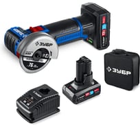 Бесщеточная угловая шлифовальная машина Зубр 12 В, D76 мм, 2 АКБ тип Т7 (4 А·ч), , сумка, Профессионал AB-76-42