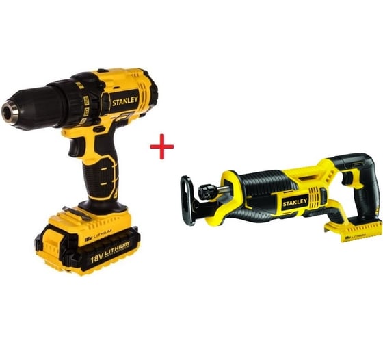 Набор Stanley: дрель-шуруповерт SCD20S2K + сабельная пила STSC1820-RU 1